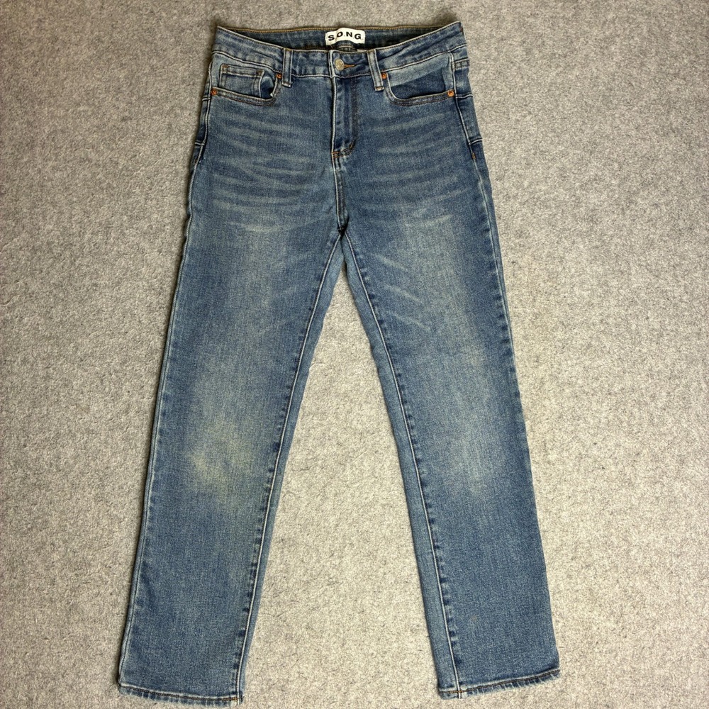 SONG Womens Medium Wash Straight Leg Jeans Size 7/28 29x27 Blue Denim Stretch